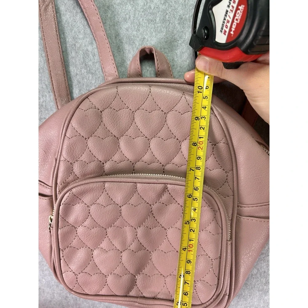 Under One Sky Pink Quilted Heart Mini Backpack Purse Zip, Adjustable Straps